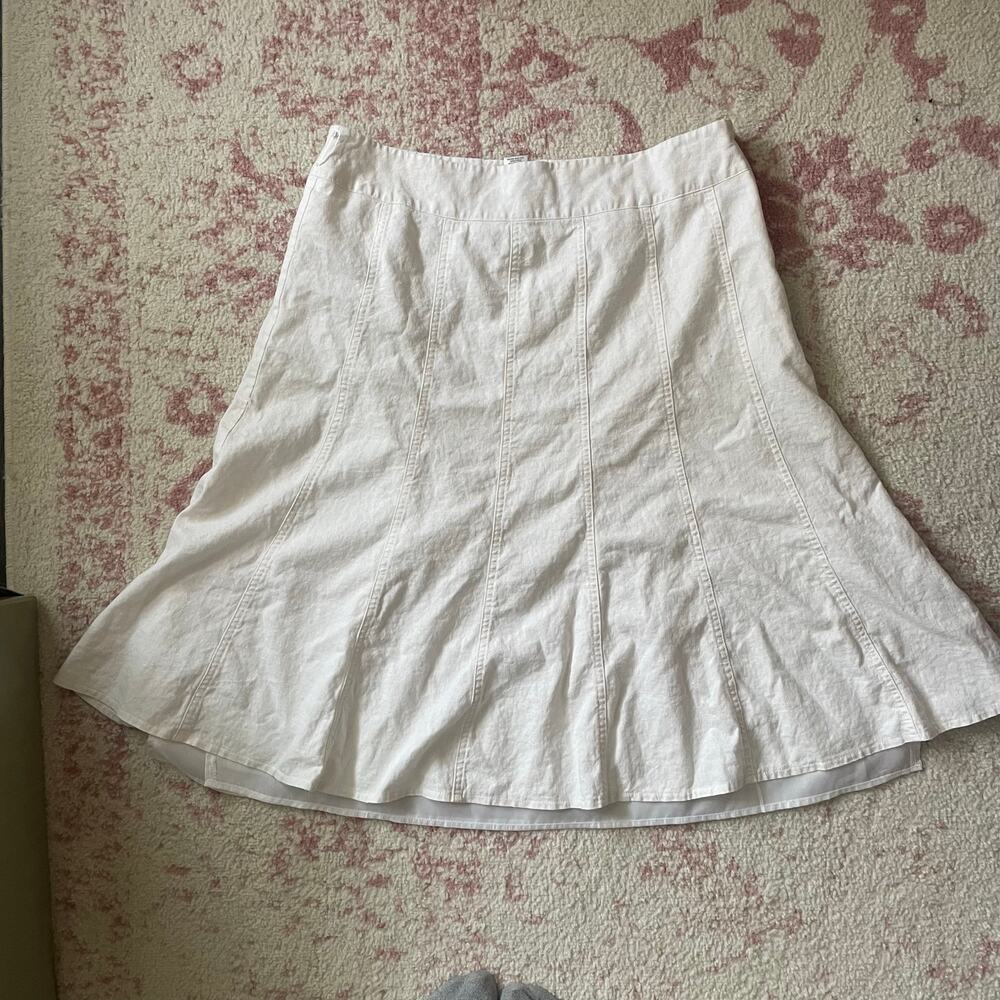 European Summer‎ Linen Blend White Midi Skirt